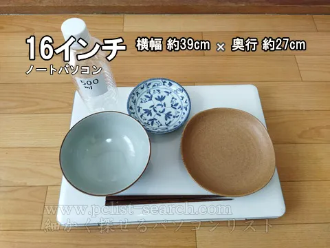 16インチノートPCに食器を乗せてみた