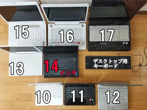 フタを開いた状態で他サイズと比較