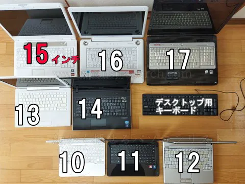 フタを開いた状態で他サイズとの大きさ比べ